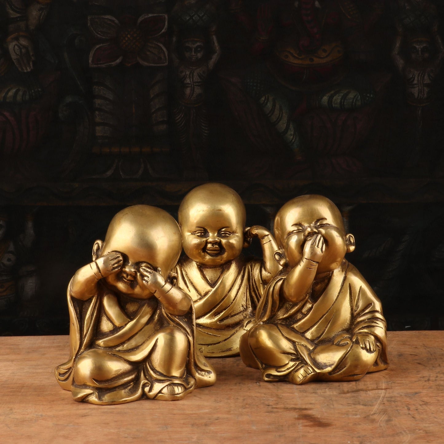 Brass Set of 3 Baby Laughing Buddha Monks 5''