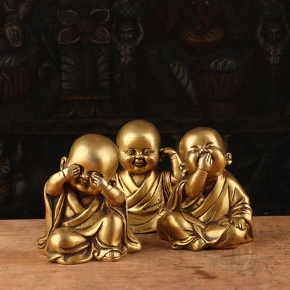 Brass Set of 3 Baby Laughing Buddha Monks 5'' by vendor-unknown - Decor (View 4)