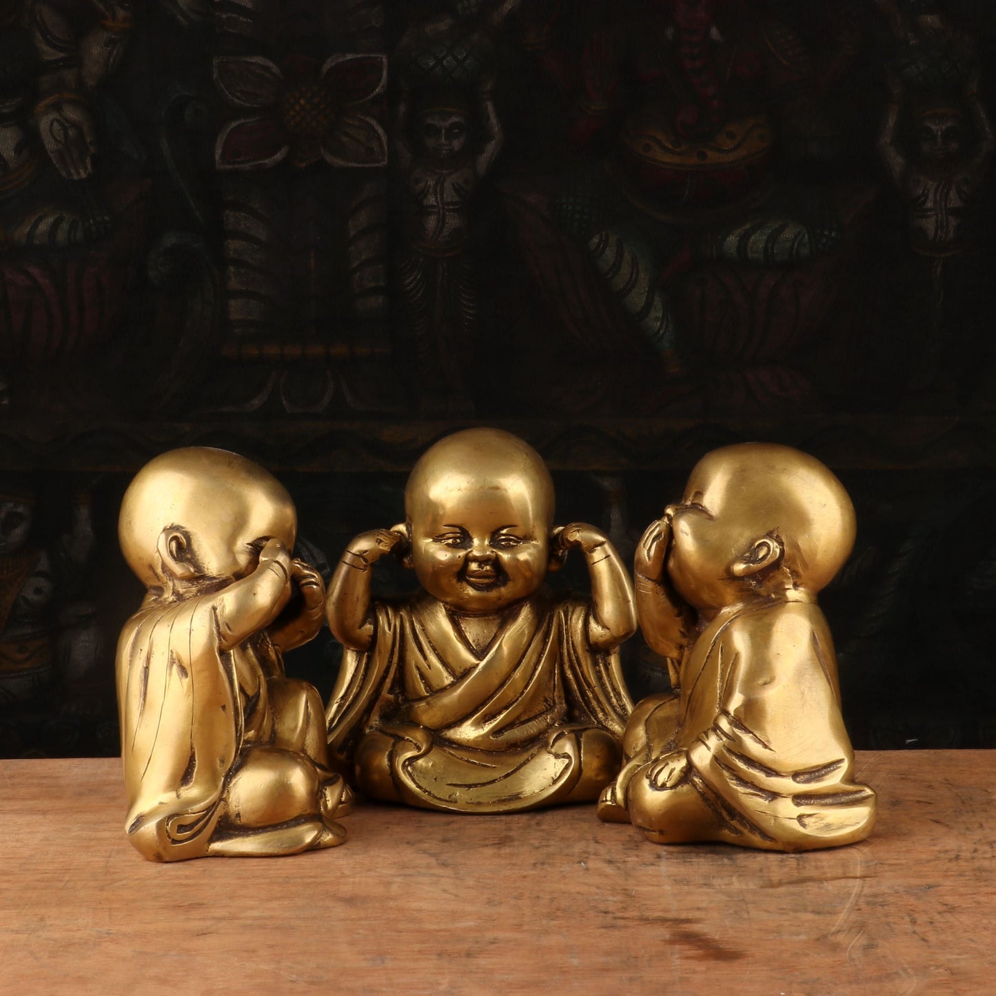 Brass Set of 3 Baby Laughing Buddha Monks 5''