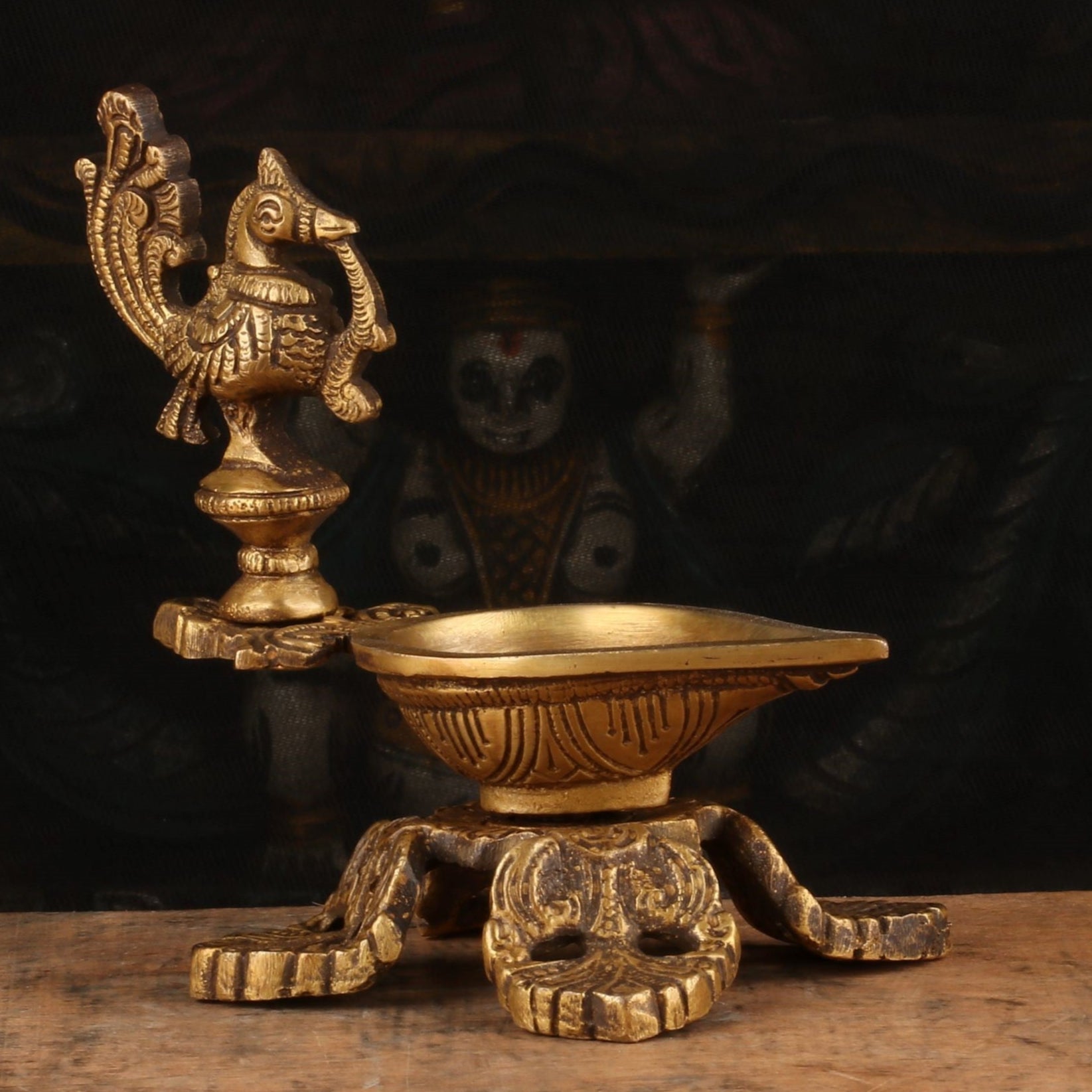 Brass Bird Diya Oil Lamp 5.5" - Image 2