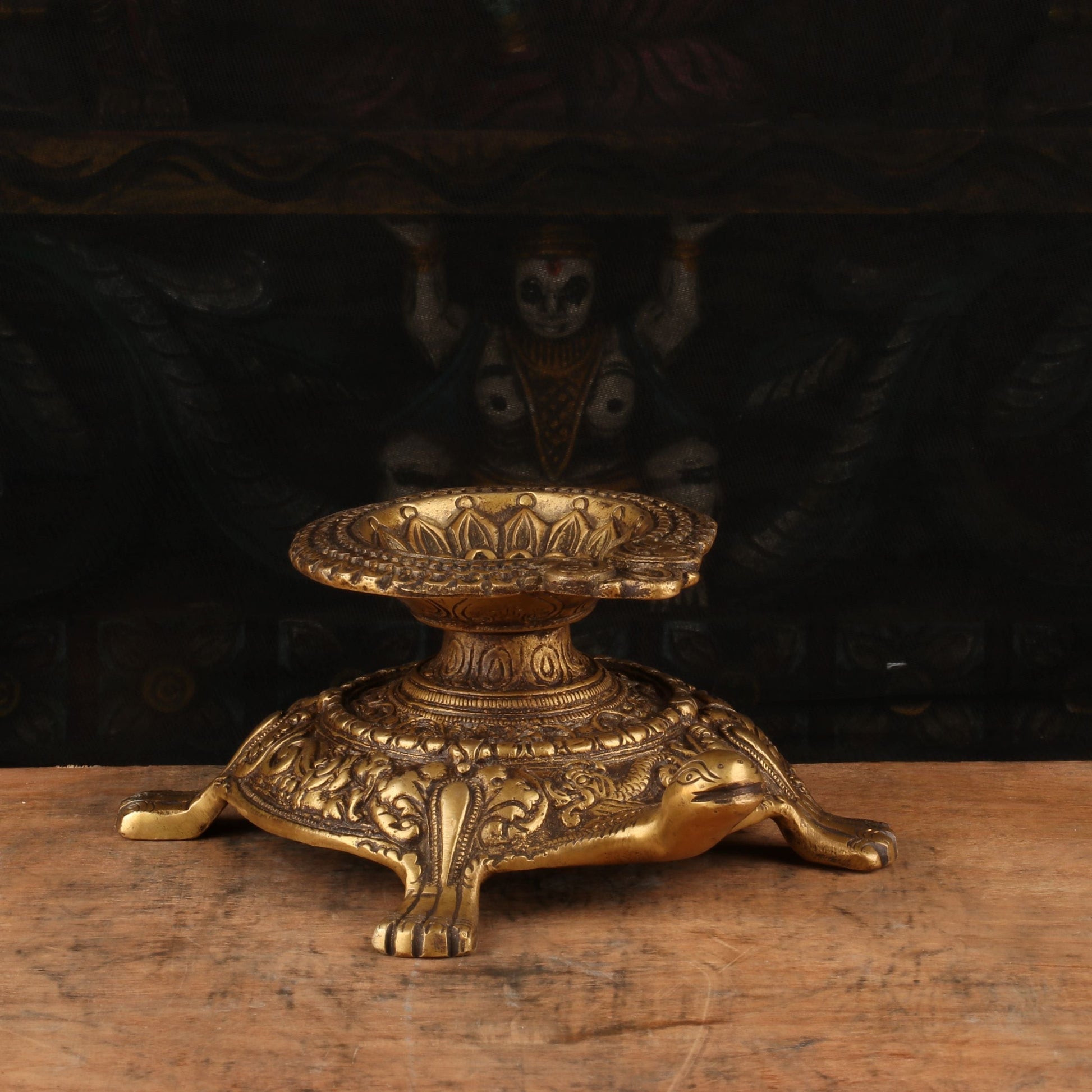 Brass Tortoise Diya Oil Lamp 4" - Image 2