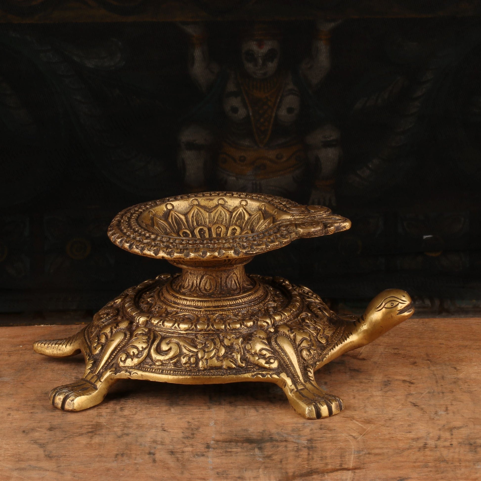 Brass Tortoise Diya Oil Lamp 4" - Image 3
