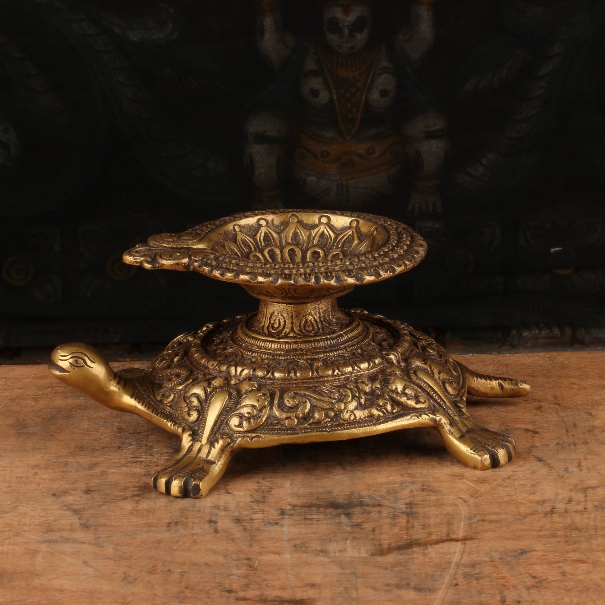 Brass Tortoise Diya Oil Lamp 4" - Image 4