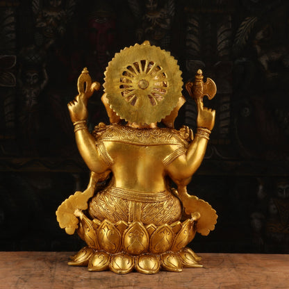 Brass Antique Ganesha Idol Sitting on Lotus Base 13" by vendor-unknown - Hindu Gods (View 6)