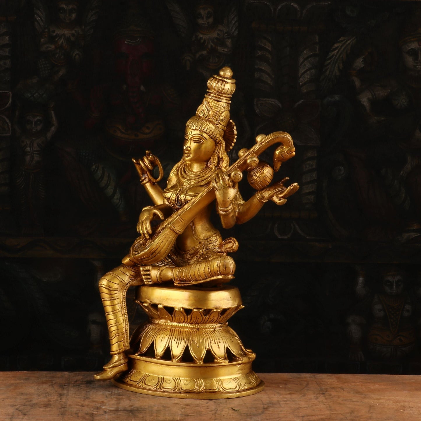 Brass Antique Goddess Saraswati Idol 12"