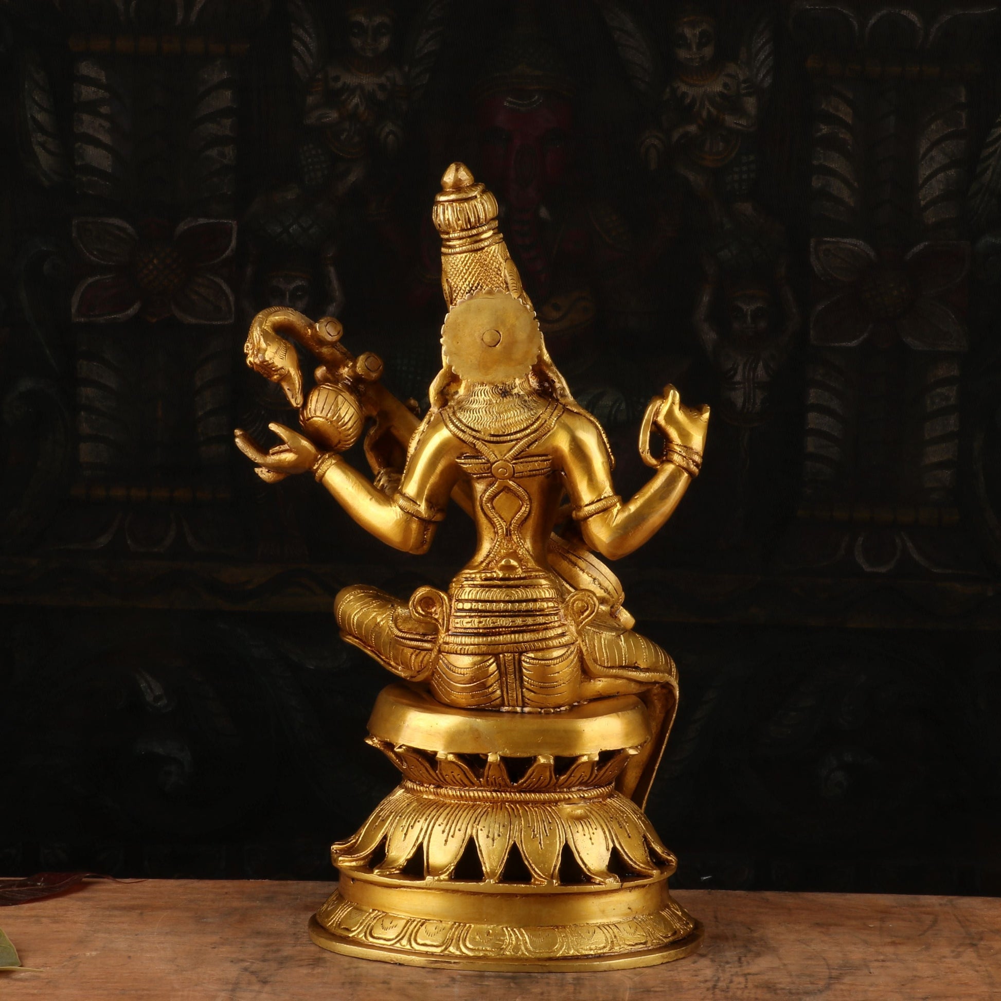 Brass Antique Goddess Saraswati Idol 12" - Image 6