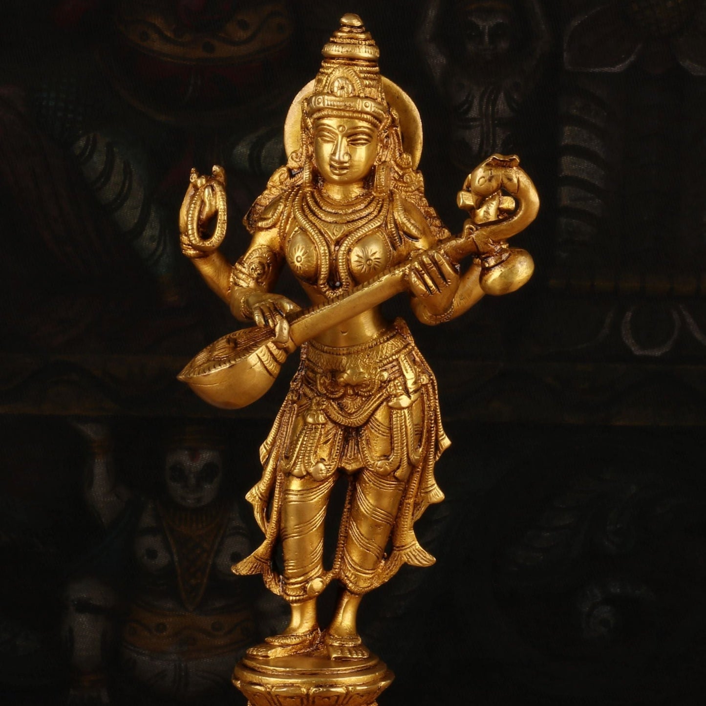 Brass Standing Saraswati Idol 10"