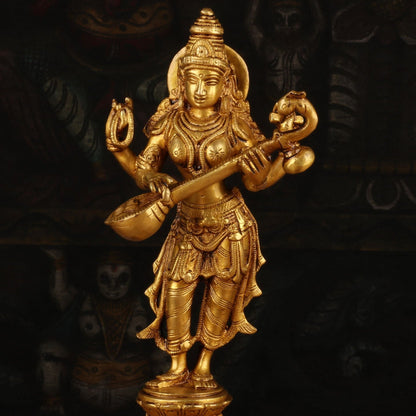 Brass Standing Saraswati Idol 10" by StatueStudio - Hindu Gods (View 2)