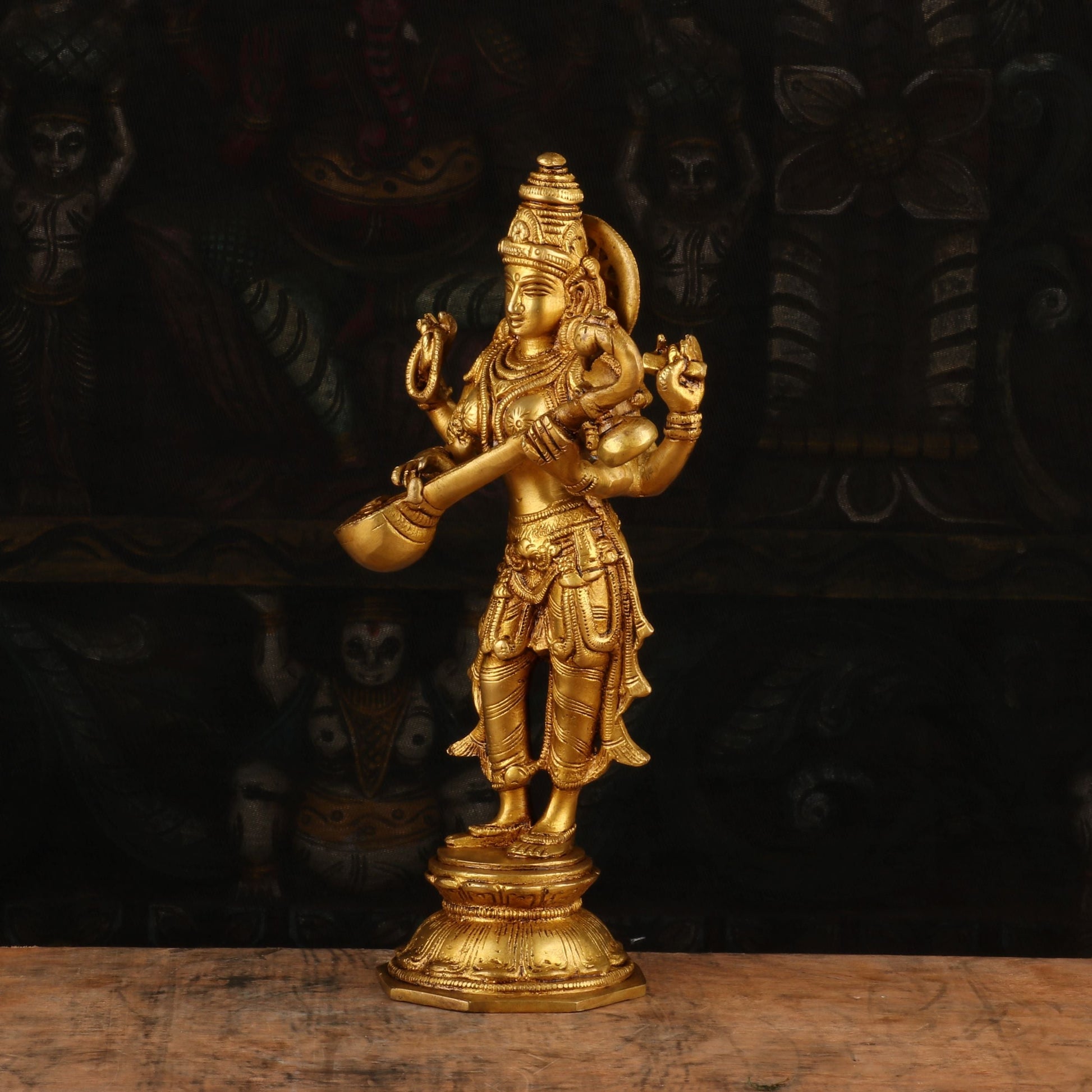 Brass Standing Saraswati Idol 10" - Image 3