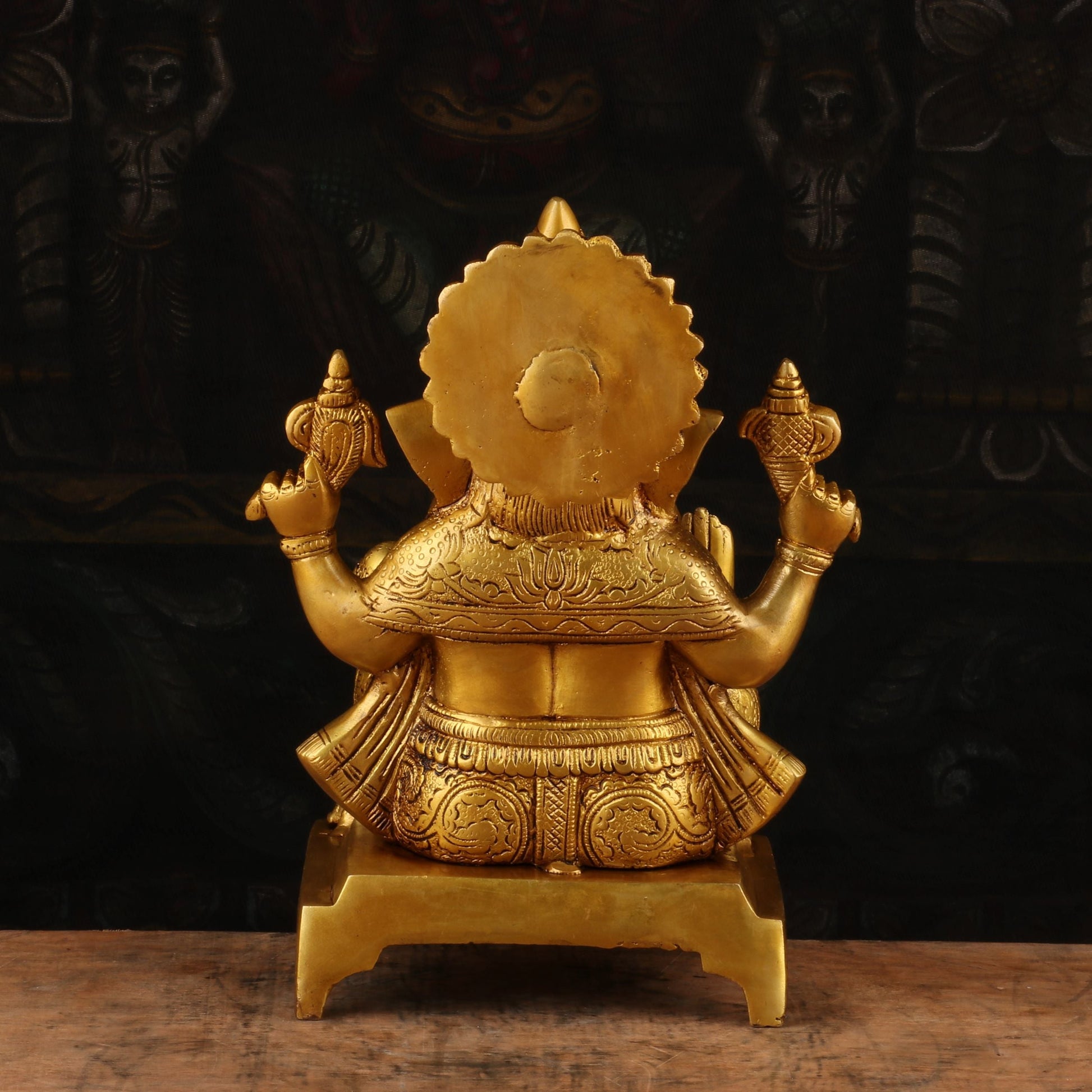Brass Antique Ganesha Idol Sitting on Base 11" - Image 5