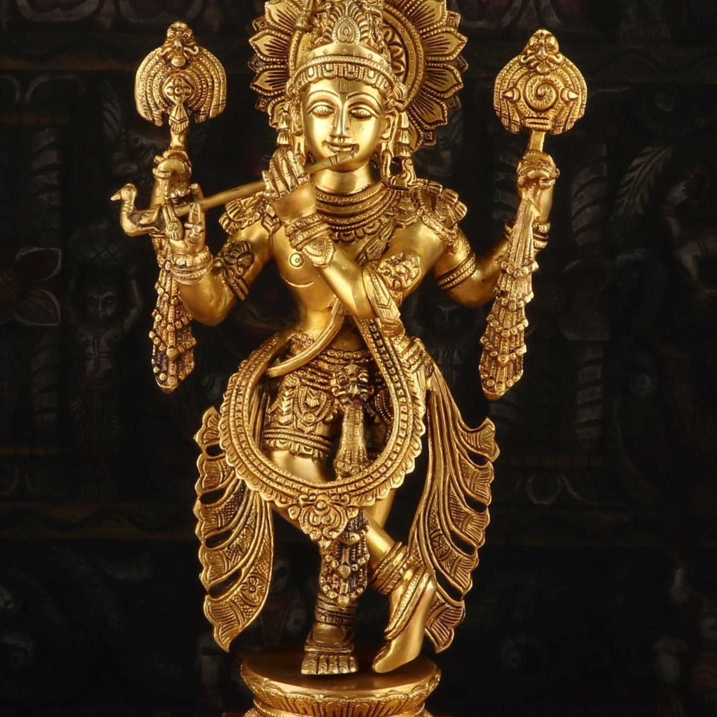 Brass Krishna Statue Idol Religious For Home Temple Decor Showpiece 20"