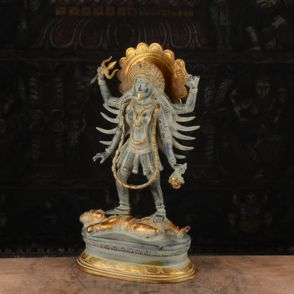 Brass Maa Kali Statue Antique Finished Idol Reigious Home Temple Decor 1.5 Feet by vendor-unknown - Masterpieces (View 3)