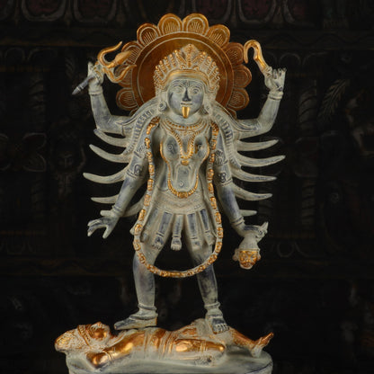 Brass Maa Kali Statue Antique Finished Idol Reigious Home Temple Decor 1.5 Feet by vendor-unknown - Masterpieces (View 6)