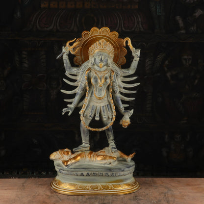 Brass Maa Kali Statue Antique Finished Idol Reigious Home Temple Decor 1.5 Feet by vendor-unknown - Masterpieces