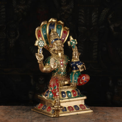 Brass Narsimha Lakshmi Idol Under Serpent Stone Work Religious Lucky Decor Statue 1 Feet by vendor-unknown - Hindu Gods (View 3)