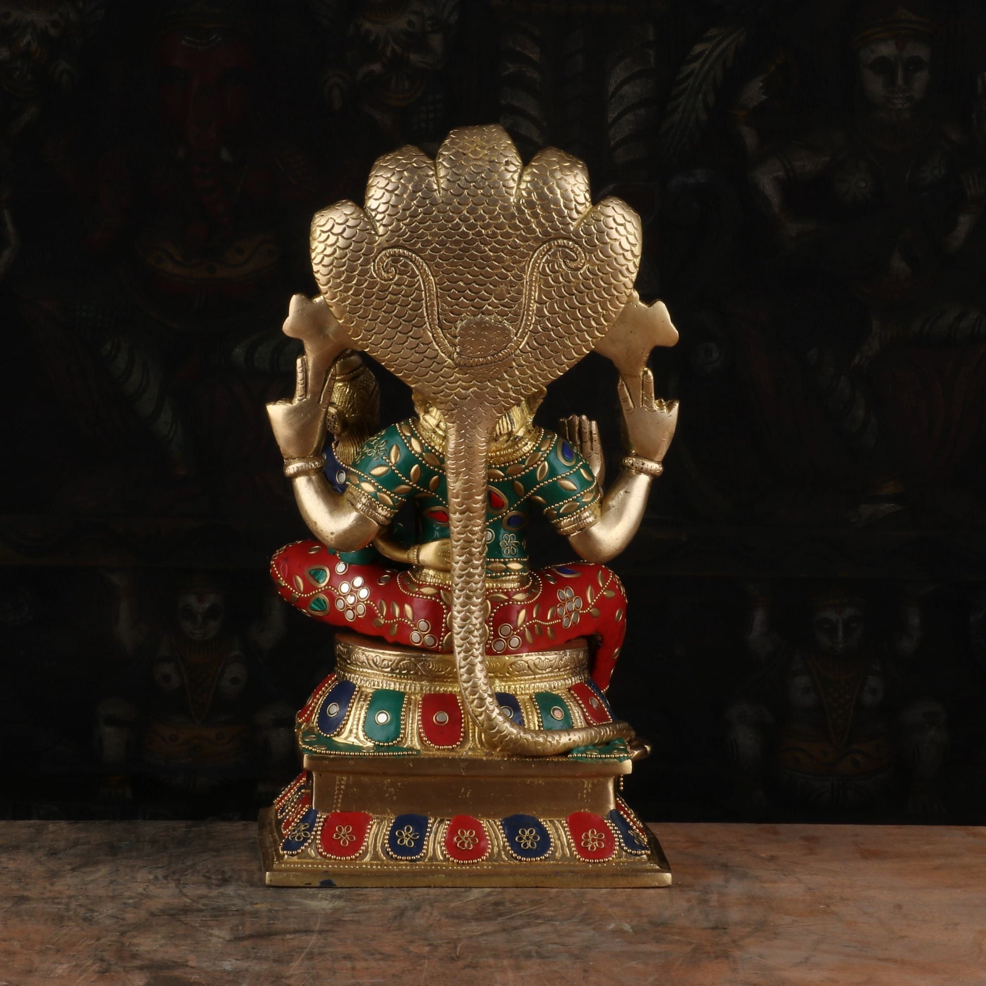 Brass Narsimha Lakshmi Idol Under Serpent Stone Work Religious Lucky Decor Statue 1 Feet - Image 5