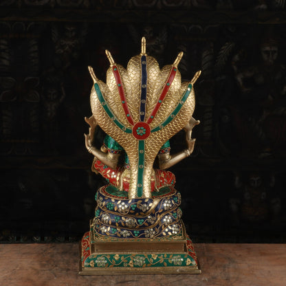 Brass Lord Vishnu Statue Sitting Under Serpent Stone Work Idol Religious Decor 17" by vendor-unknown - Hindu Gods (View 5)