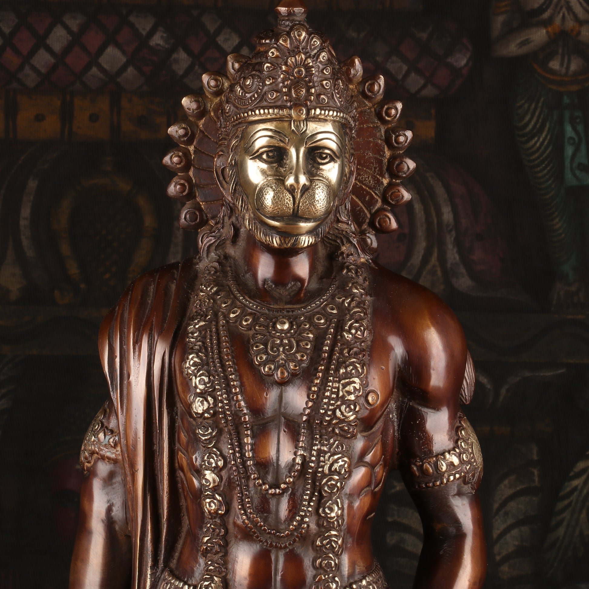 Brass Antique Standing Mahabali Hanuman Statue Idol Home Religious Decor 2 Feet - Image 2