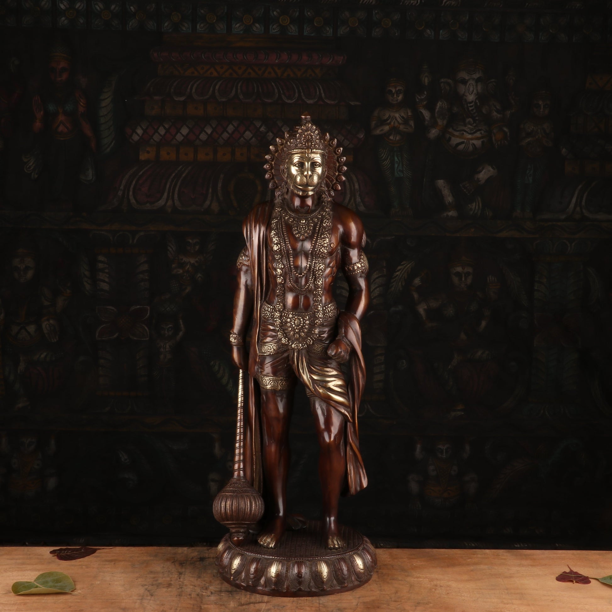 Brass Antique Standing Mahabali Hanuman Statue Idol Home Religious Decor 2 Feet - Eco-friendly - Sama Homes