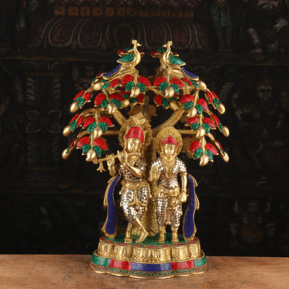 Brass Lord Radha Krishna Under the Kadamba Tree Stone Work Idol Religious Decor 1.5 Feet by vendor-unknown - Hindu Gods (View 2)