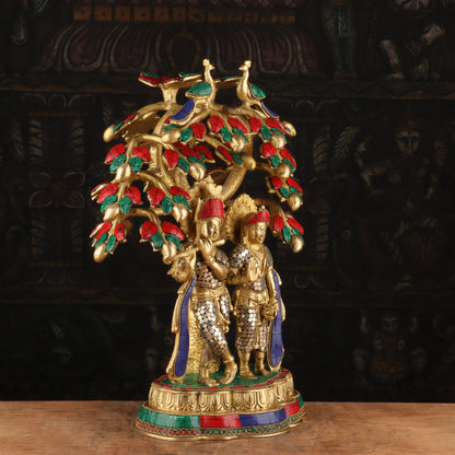 Brass Lord Radha Krishna Under the Kadamba Tree Stone Work Idol Religious Decor 1.5 Feet by vendor-unknown - Hindu Gods (View 4)