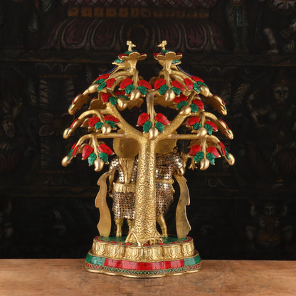 Brass Lord Radha Krishna Under the Kadamba Tree Stone Work Idol Religious Decor 1.5 Feet by vendor-unknown - Hindu Gods (View 5)