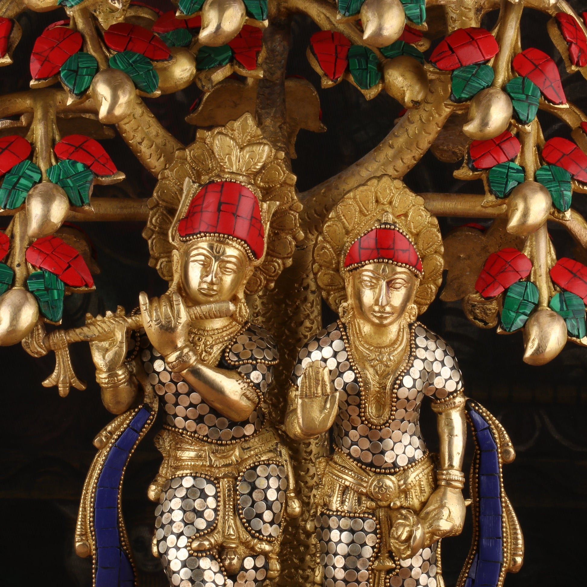 Brass Lord Radha Krishna Under the Kadamba Tree Stone Work Idol Religious Decor 1.5 Feet - Image 6