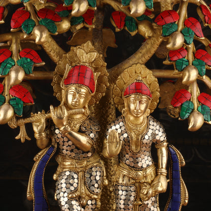 Brass Lord Radha Krishna Under the Kadamba Tree Stone Work Idol Religious Decor 1.5 Feet by vendor-unknown - Hindu Gods (View 6)