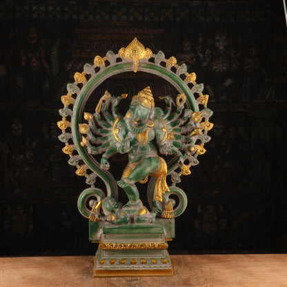 Brass Large Dancing Ganesha Statue With 16 Arms For Home Decor 2 Feet by vendor-unknown - Hindu Gods (View 2)