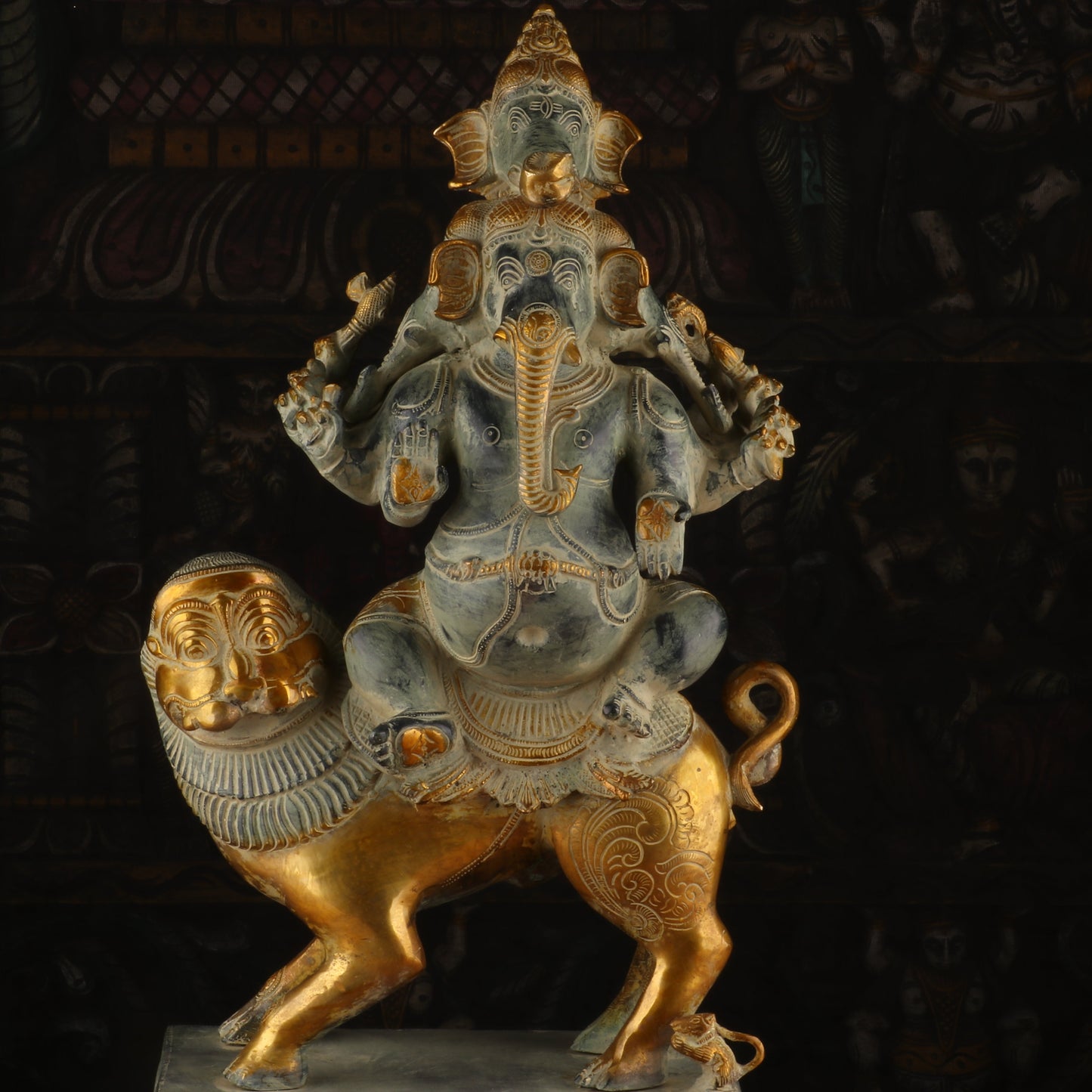Brass Heramba Ganesha Idol Antique Finish For Home Decor 2 Feet