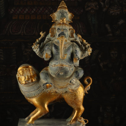 Brass Heramba Ganesha Idol Antique Finish For Home Decor 2 Feet by vendor-unknown - Hindu Gods (View 6)