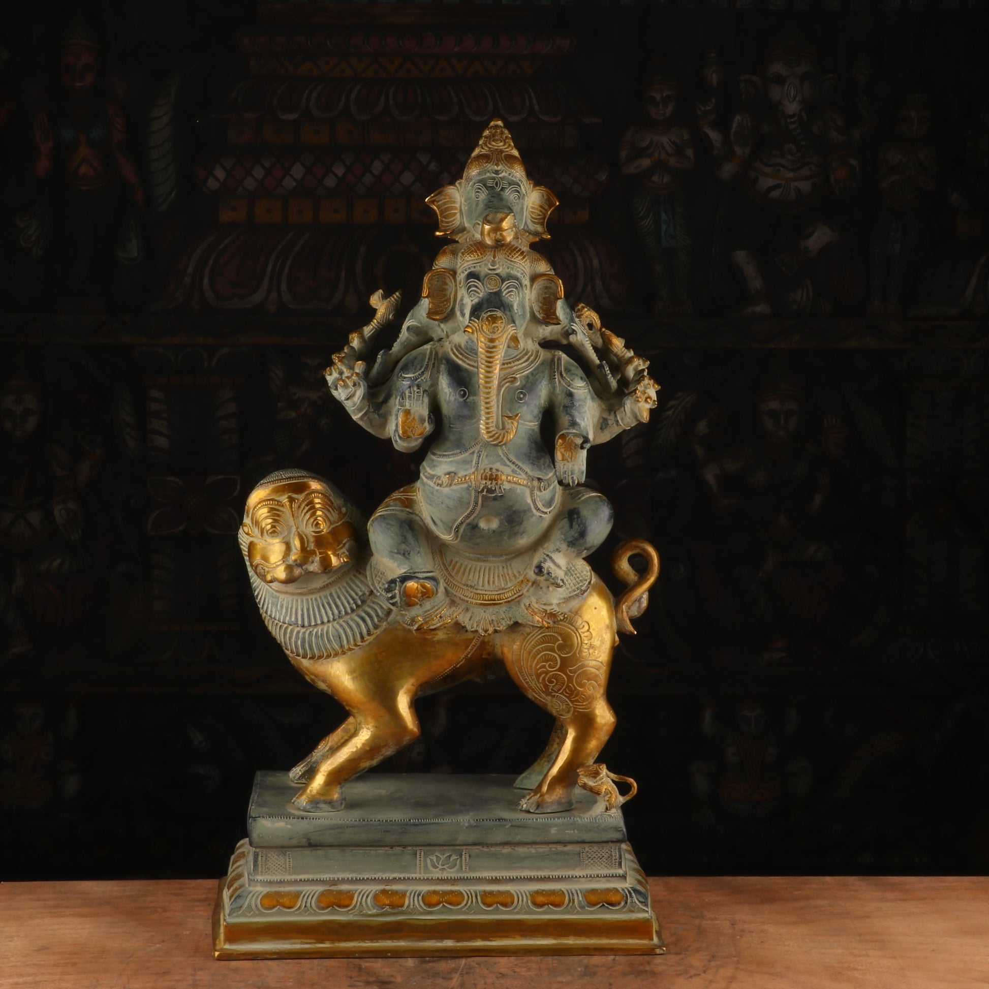 Brass Heramba Ganesha Idol Antique Finish For Home Decor 2 Feet - Eco-friendly - Sama Homes