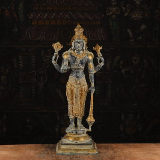 Brass Lord Standing Vishnu Statue Antique Finish Idol Religious Decor 20"