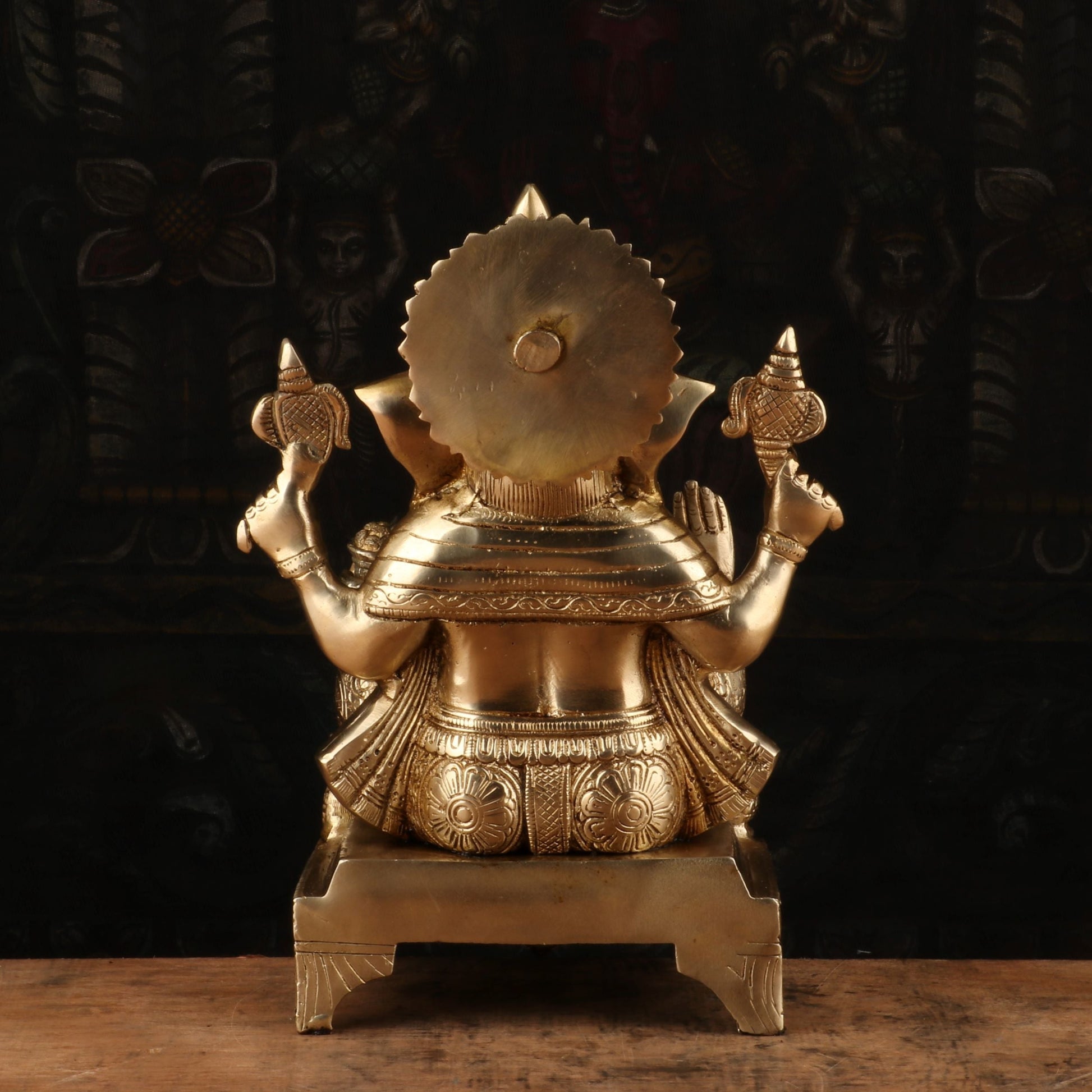 Brass Ganesha Statue Sitting On Base For Home Decor Showpiece 11" - Image 5
