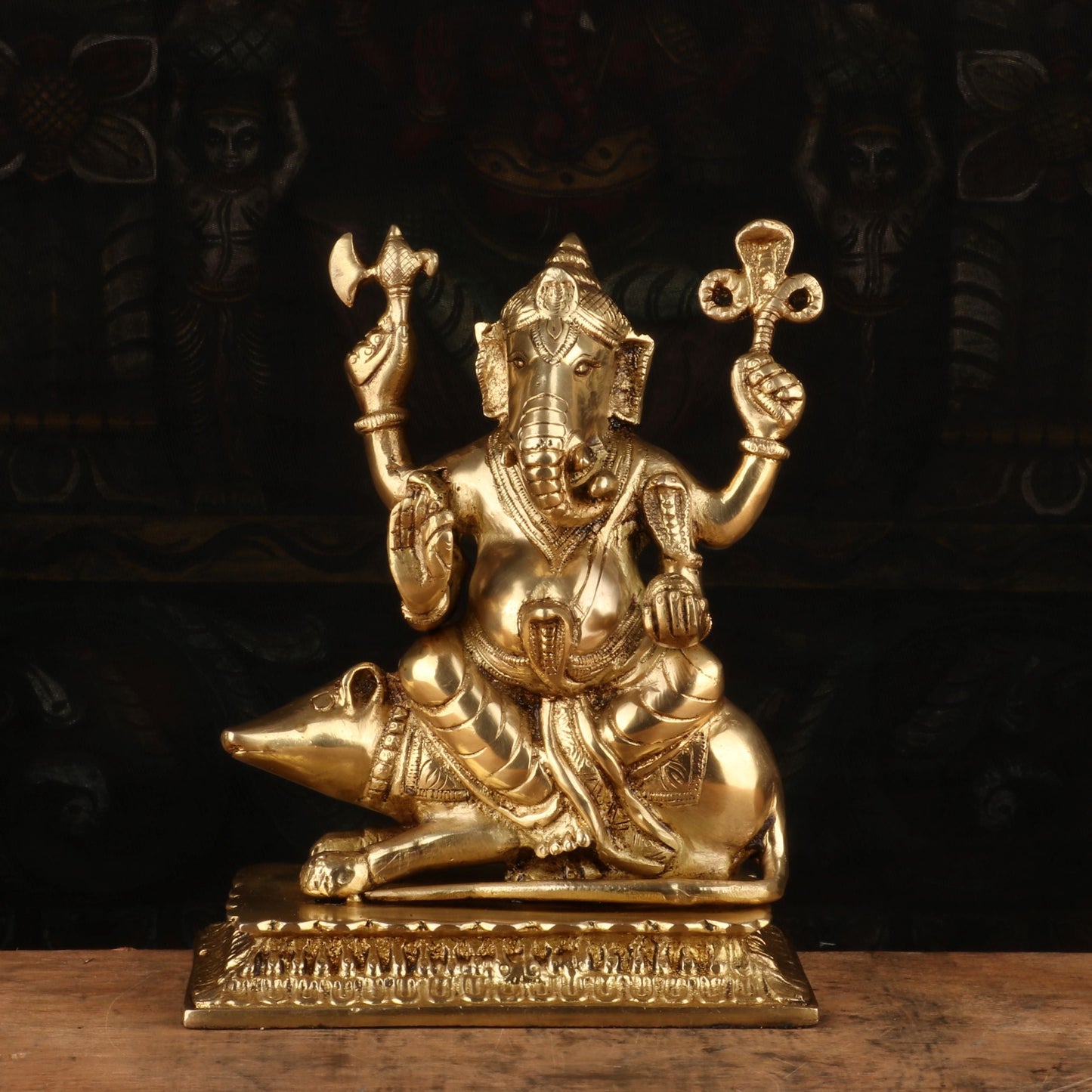Brass Lord Ganesha Statue Sitting On Ret Religious For Home Decor 10"