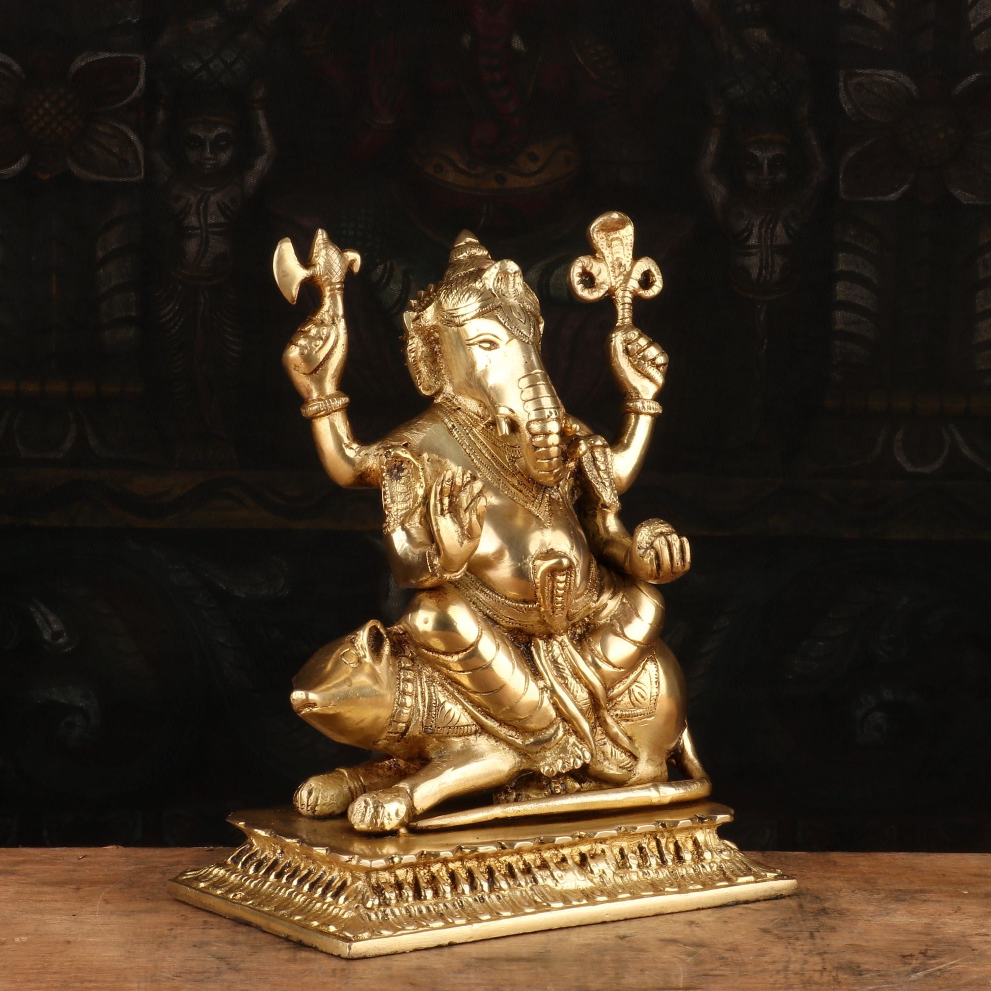 Brass Lord Ganesha Statue Sitting On Ret Religious For Home Decor 10" - Image 4