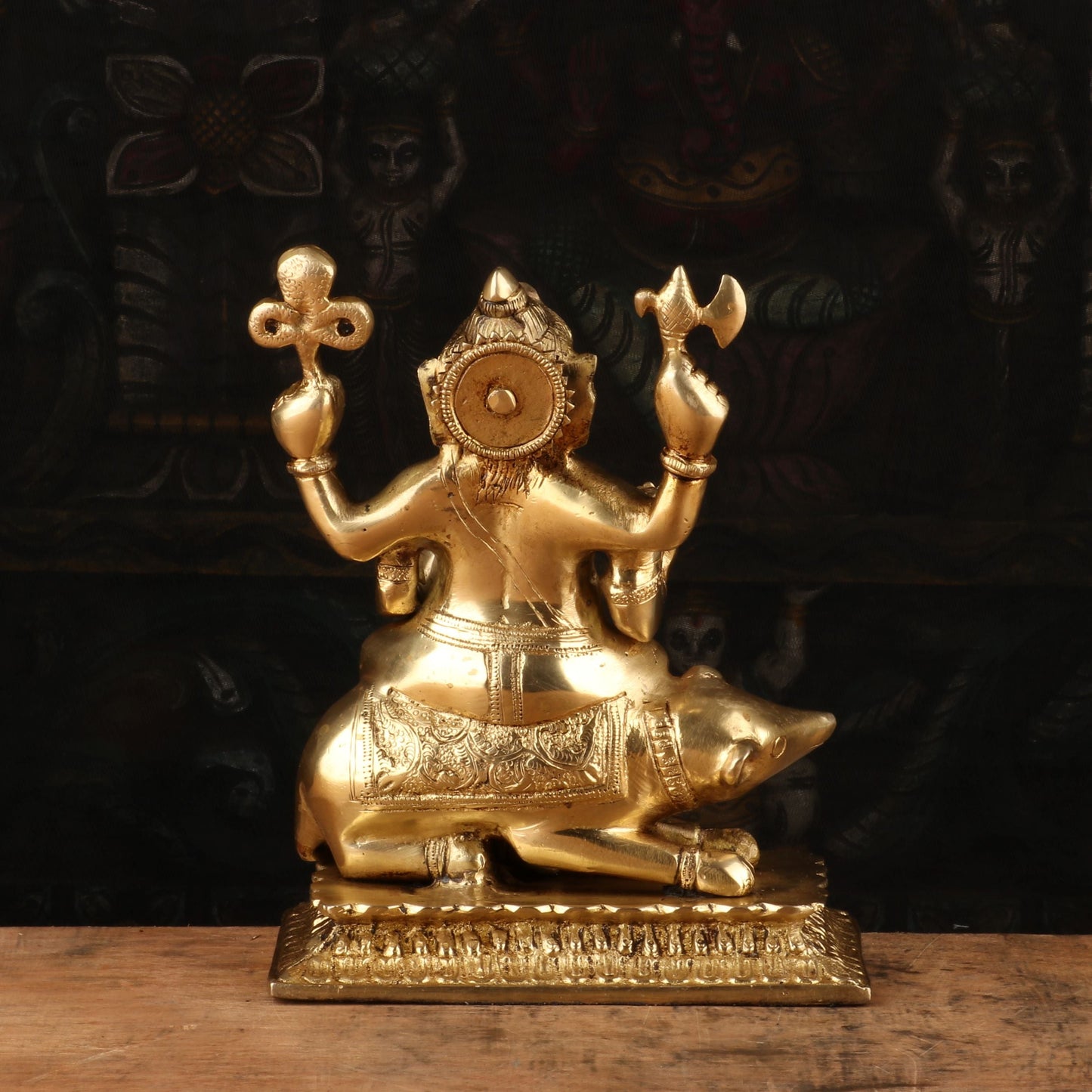 Brass Lord Ganesha Statue Sitting On Ret Religious For Home Decor 10"