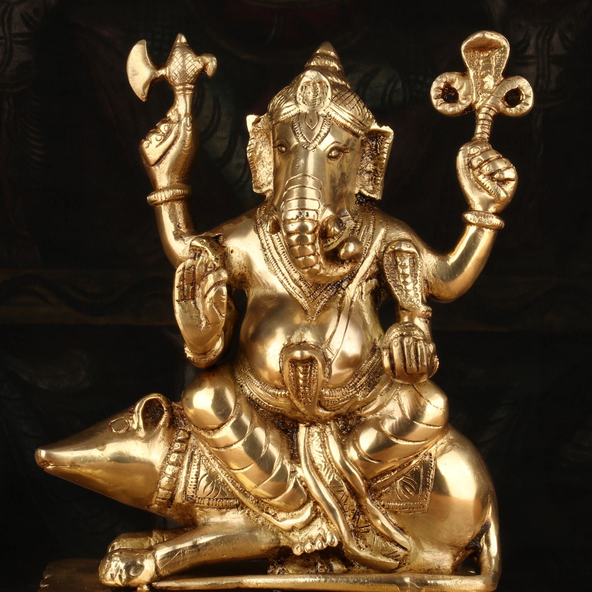 Brass Lord Ganesha Statue Sitting On Ret Religious For Home Decor 10" - Image 6