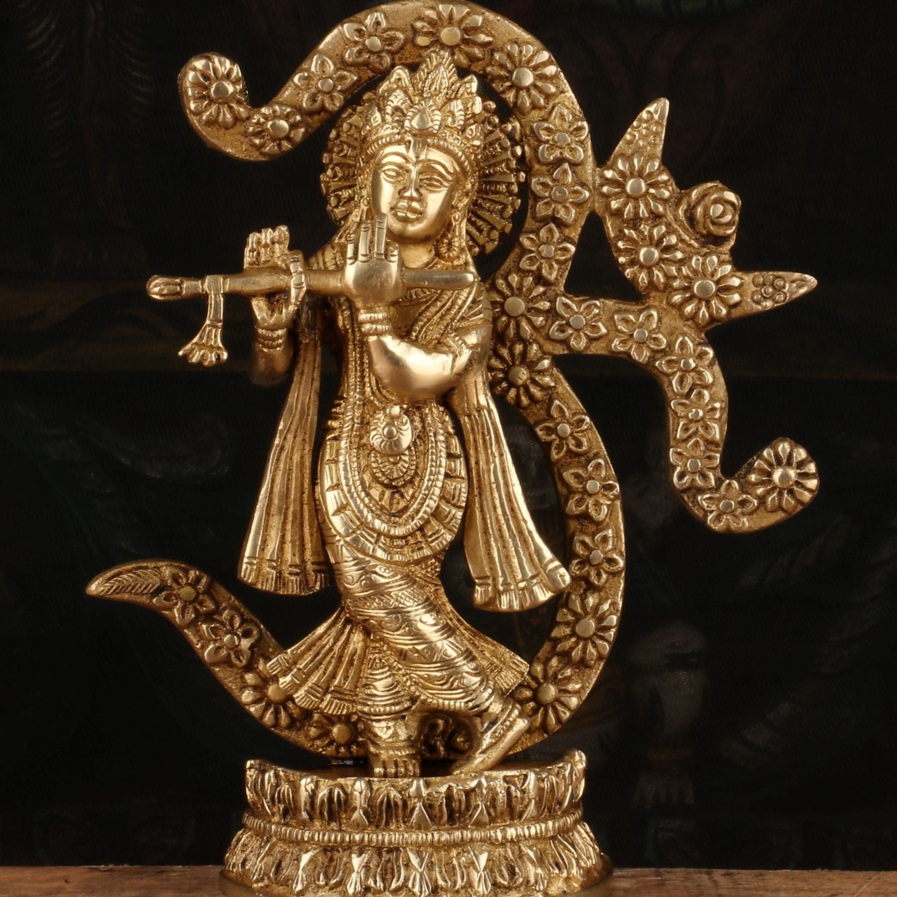 Brass Krishna Statue with Flute 8" by StatueStudio - Image 2