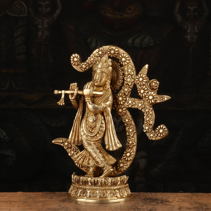 Brass Krishna Statue with Flute 8" by StatueStudio by vendor-unknown - Hindu Gods (View 3)