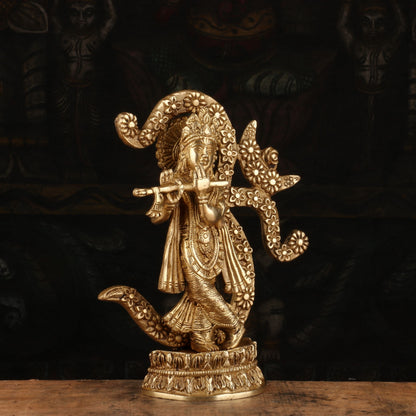 Brass Krishna Statue with Flute 8" by StatueStudio by vendor-unknown - Hindu Gods (View 4)