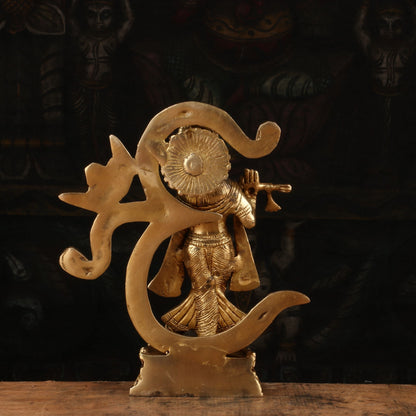 Brass Krishna Statue with Flute 8" by StatueStudio by vendor-unknown - Hindu Gods (View 5)