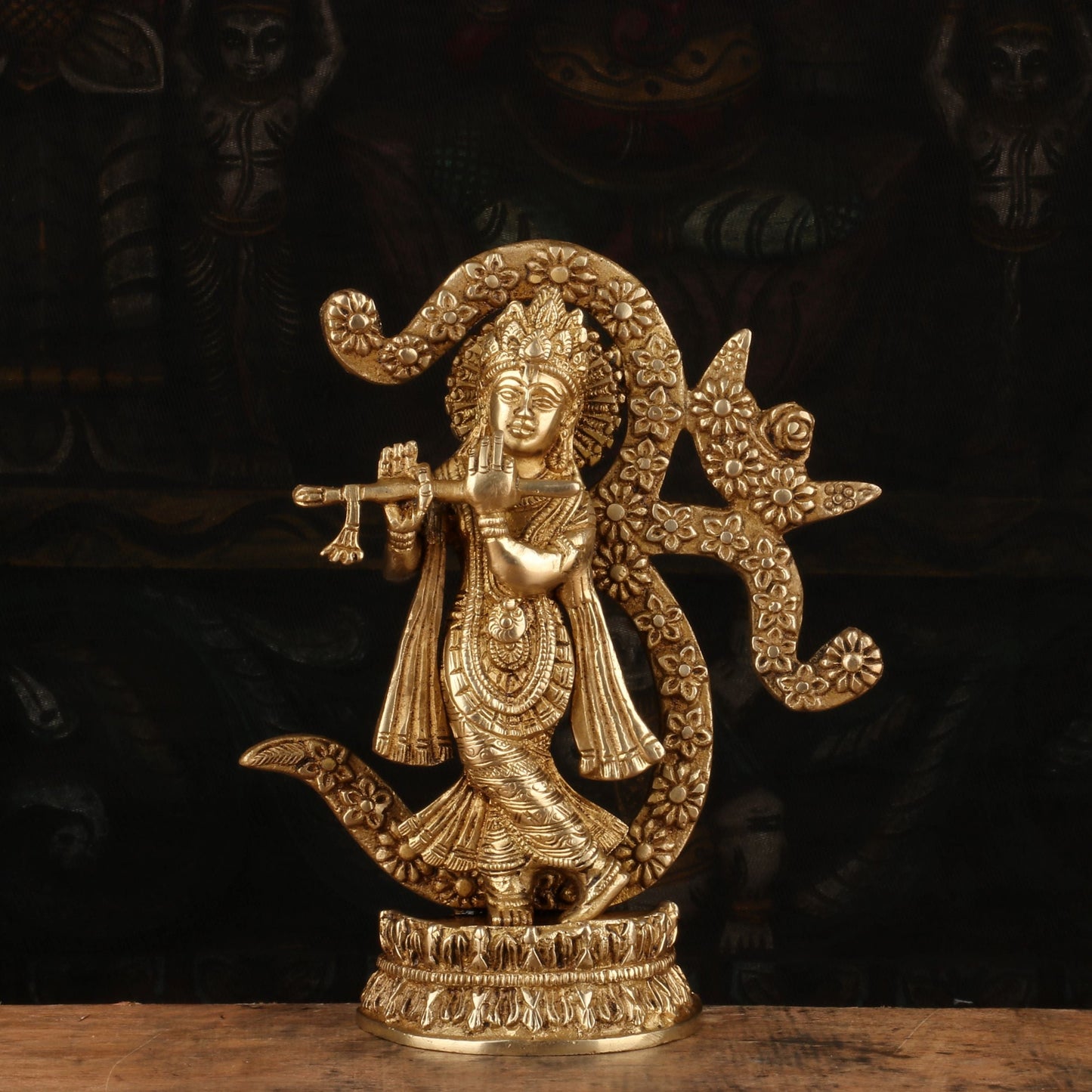 Brass Krishna Statue with Flute 8" by StatueStudio