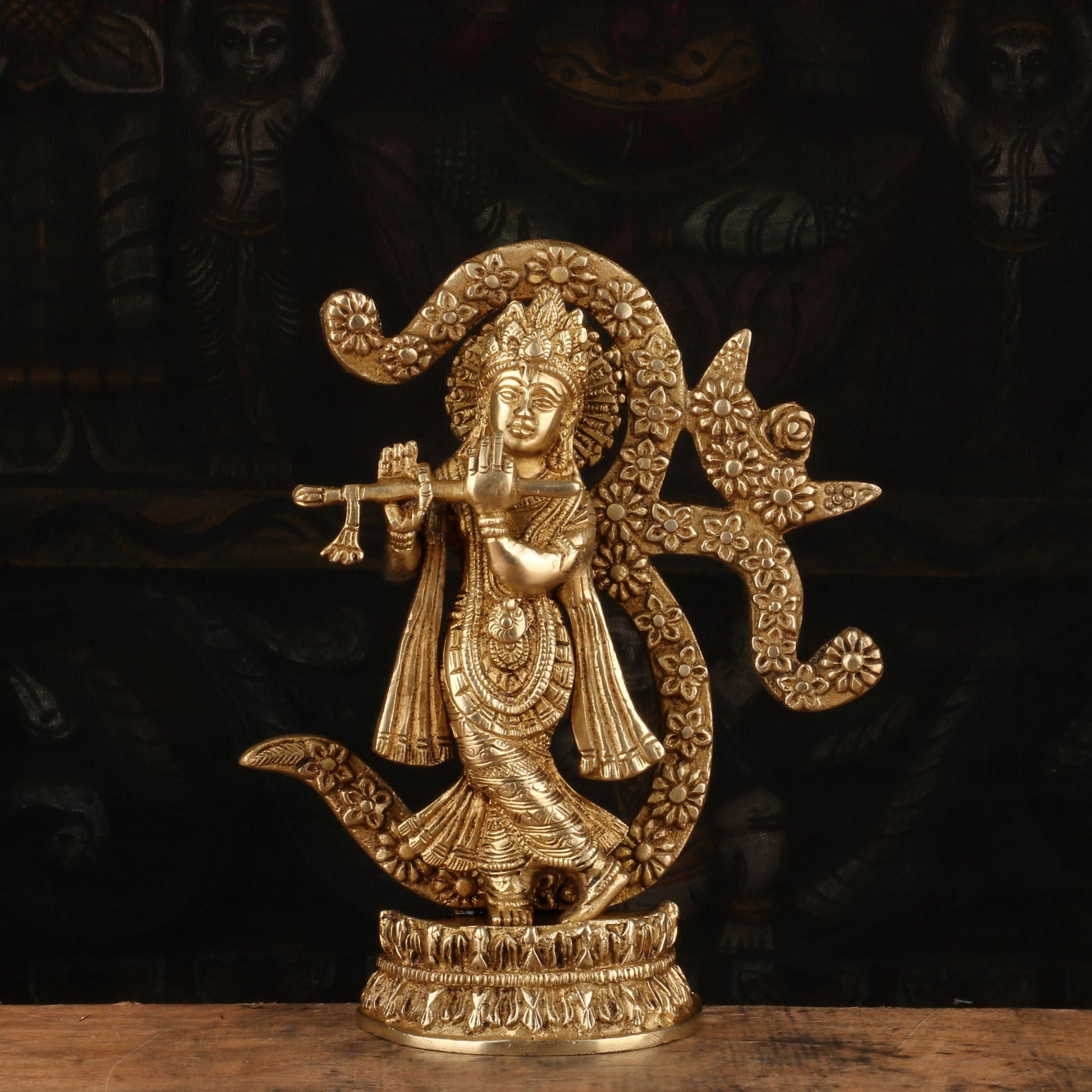 Brass Krishna Statue with Flute 8" by StatueStudio - Eco-friendly - Sama Homes
