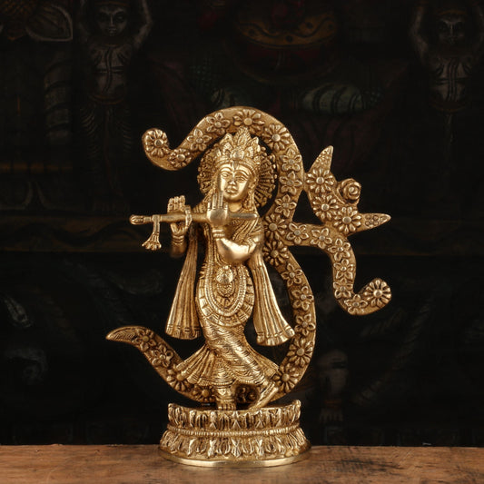 Brass Krishna Statue with Flute 8" by StatueStudio