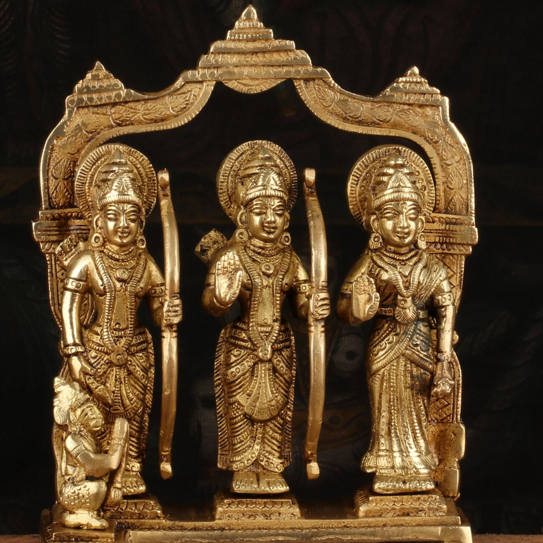 Brass Antique Ram Darbar Statue Rama Family Idol Religious Home Temple Decor 7" - Image 2
