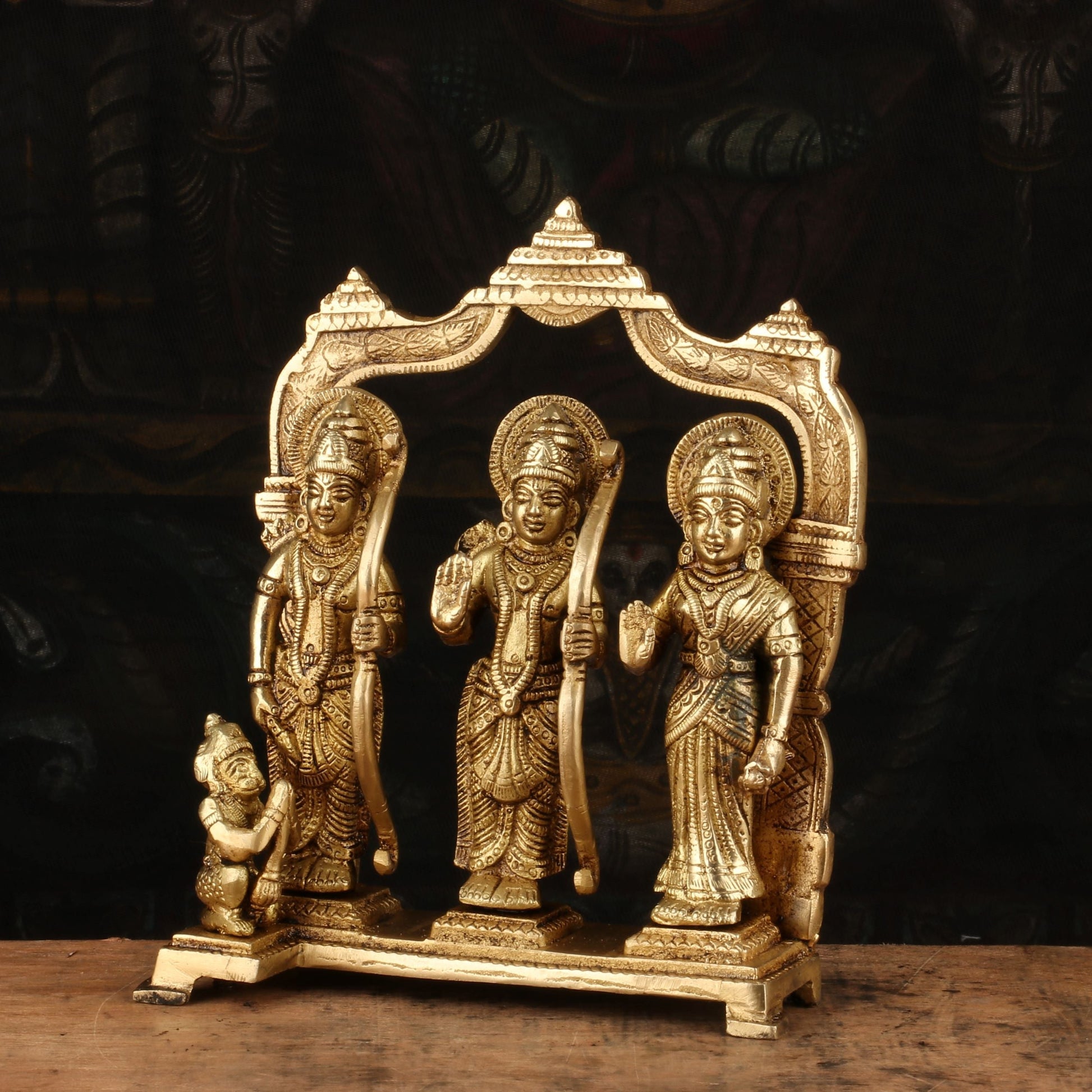 Brass Antique Ram Darbar Statue Rama Family Idol Religious Home Temple Decor 7" - Image 4