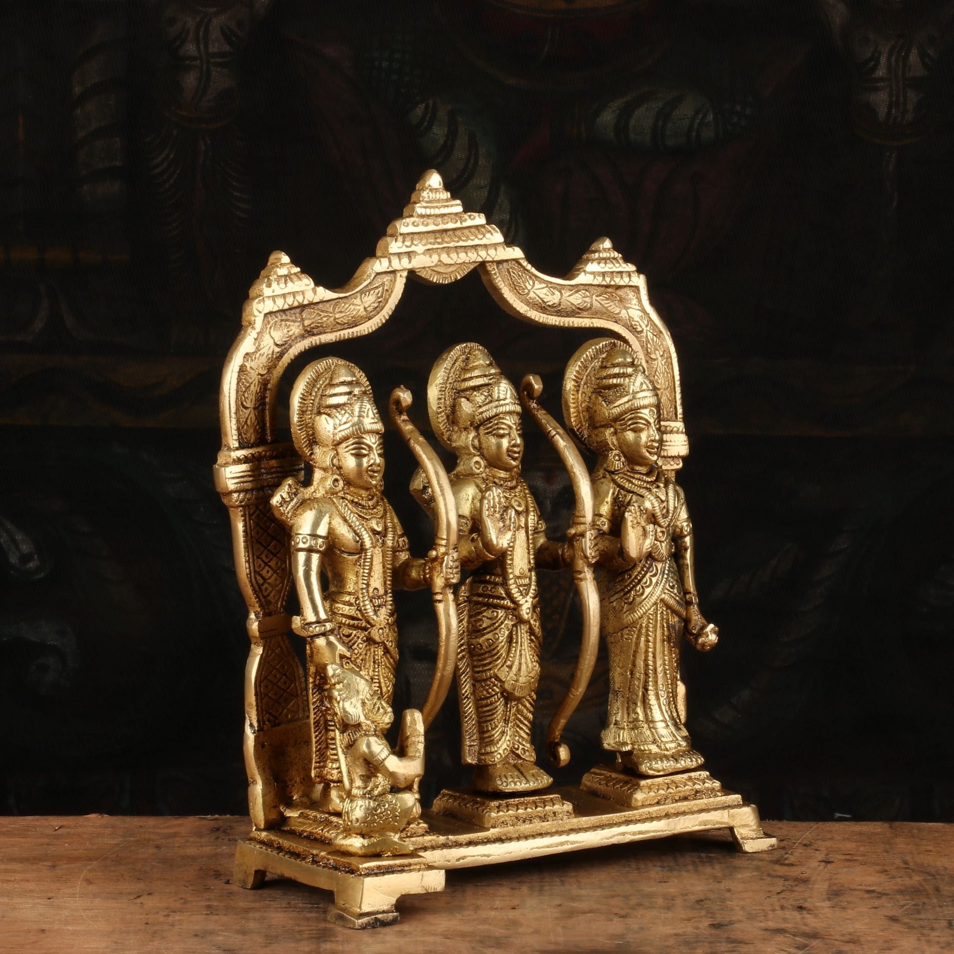 Brass Antique Ram Darbar Statue Rama Family Idol Religious Home Temple Decor 7" - Image 3