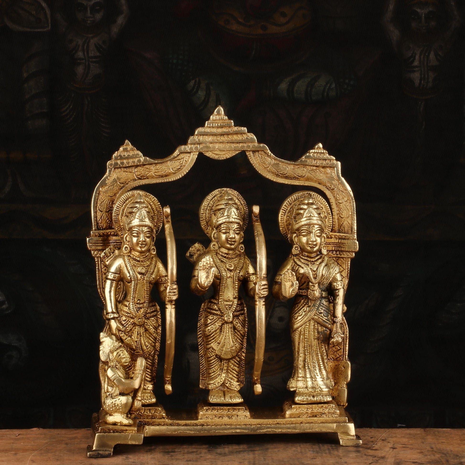 Brass Antique Ram Darbar Statue Rama Family Idol Religious Home Temple Decor 7" - Eco-friendly - Sama Homes