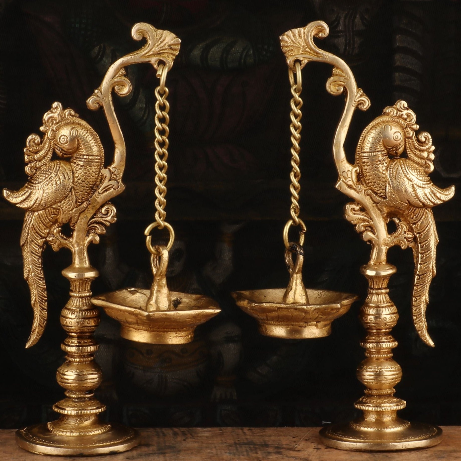 Brass Bird Diya Pair Oil Lamp 8.5" - Image 2